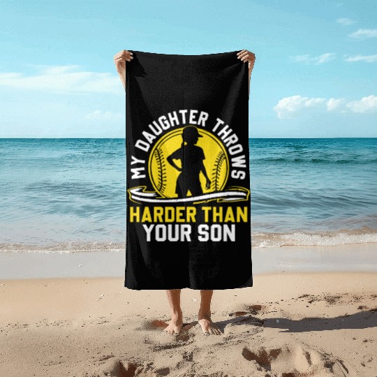 Throw Harder Softball Dad Funny Daddy Father's Day Beach Towels