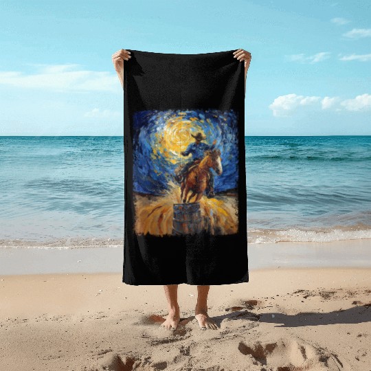 Barrel Racer Barrel Racing Rodeo Starry Night Pain Beach Towels