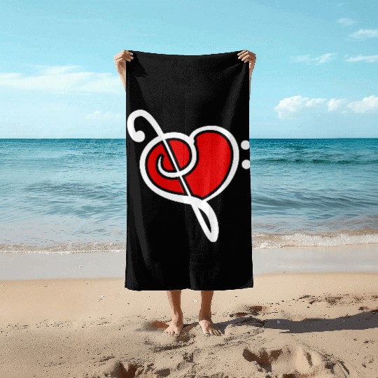 2 Music Bass Clef Heart Love Note Two Treble Sound Beach Towels