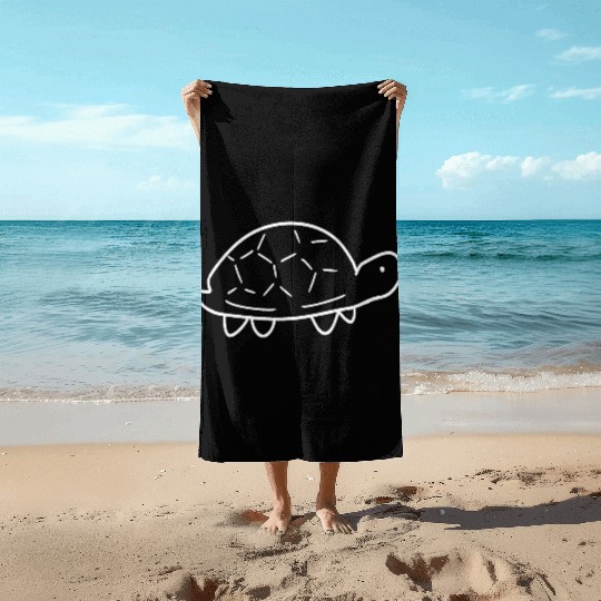 Minimalistic Turtle Sketch (white) Beach Towels