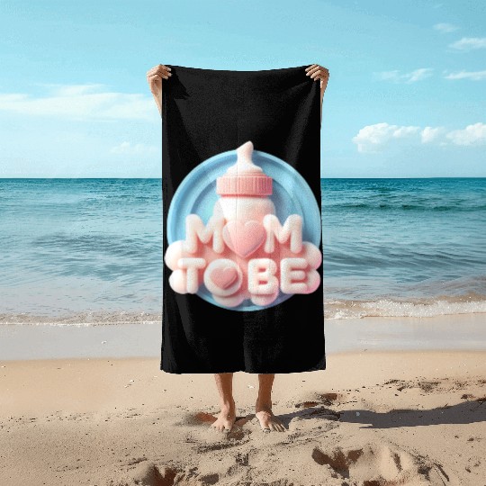 Cute Mom To Be Baby Announcement Design Beach Towels