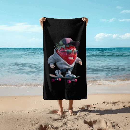 funny skateboarder berry cool lover strawberry Beach Towels