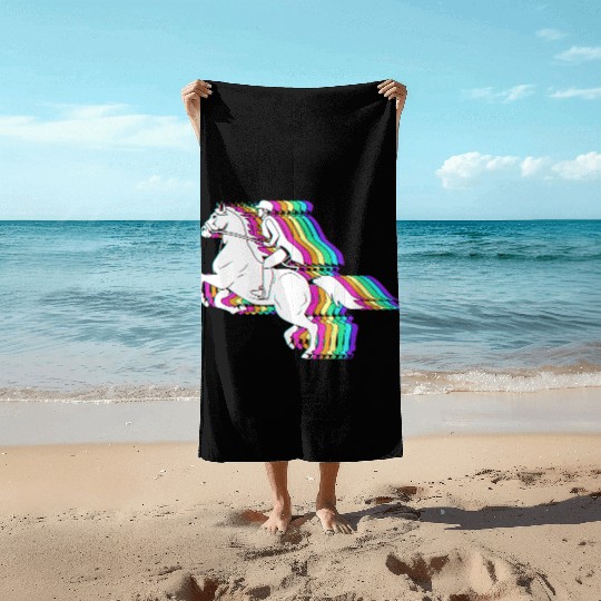 Colorful Horse Equestrian Jockey Horse Racing Beach Towels