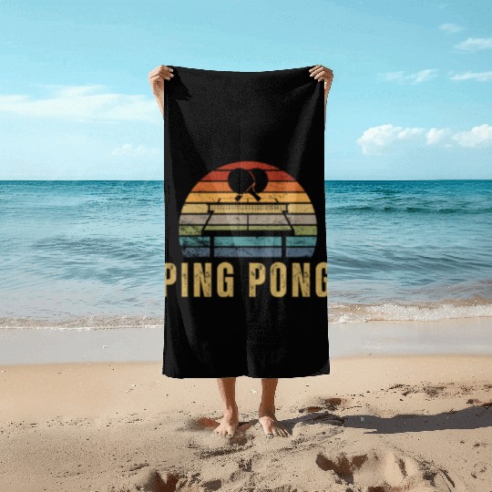 Ping Pong Player Vintage Retro 70s Design Ping Beach Towels