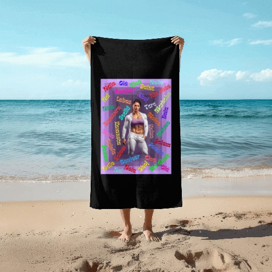 Multi language gym design Beach Towels