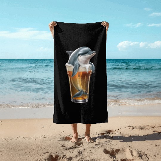 Dolphin Drinking Beer Realistic Beach Towels