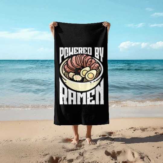 Powered By Ramen Anime Japanese Soup Cup Noodle Beach Towels