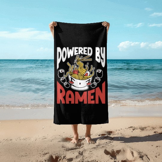 Powered By Ramen Anime Japanese Soup Cup Noodle Beach Towels