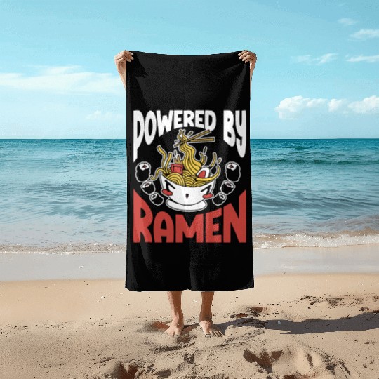 Powered By Ramen Anime Japanese Soup Cup Noodle Beach Towels