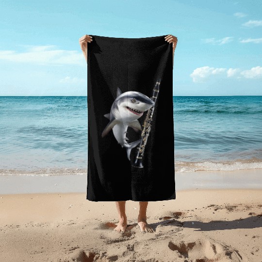 Shark Playing Clarinet Realistic Beach Towels