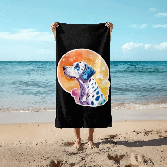 Dalmatian Dog Watercolor Beach Towels