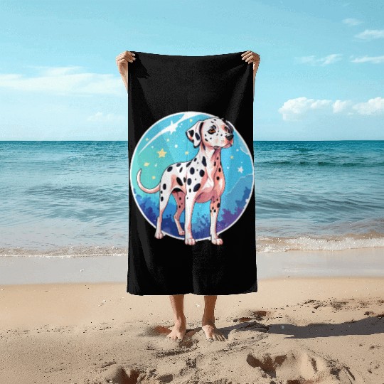 Dalmatian Dog Watercolor Beach Towels