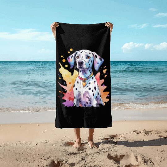 Dalmatian Dog Watercolor Beach Towels