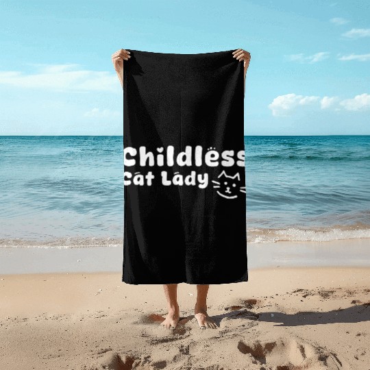 childless cat lady Beach Towels