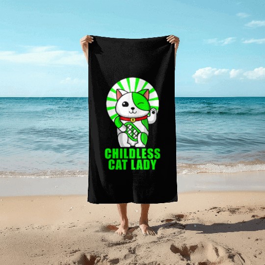 childless cat lady Beach Towels
