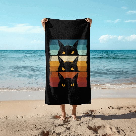 Cat Lover Grumpy Black Kitten Cat Mom Cat Dad Beach Towels