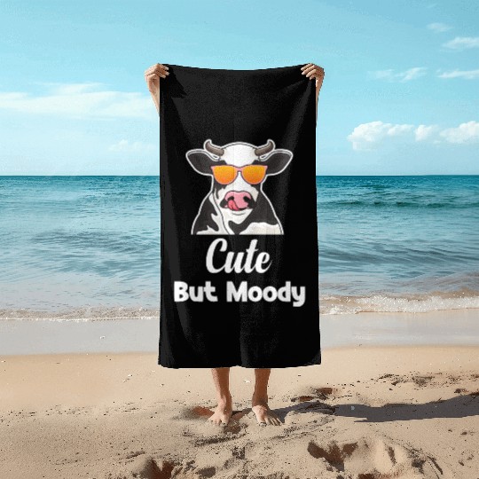 Cute But Moody Funny Cow Farmer Highlander Beach Towels