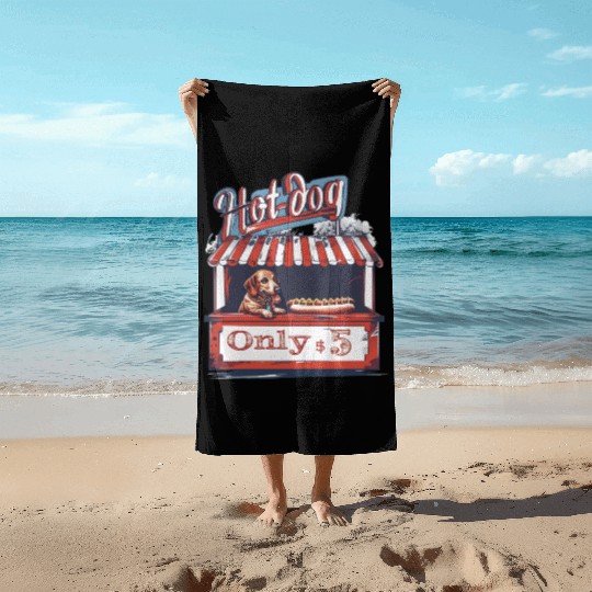 Dachshund Dog in a Hot-Dog Stand Wiener Beach Towels