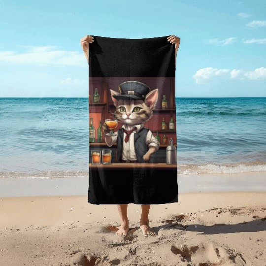 bartender kitty Beach Towels