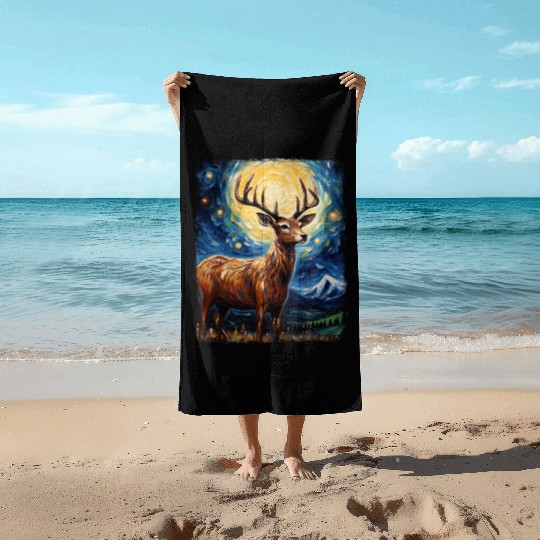 Deer Hunter Deer Hunting Starry Night Painting Beach Towels
