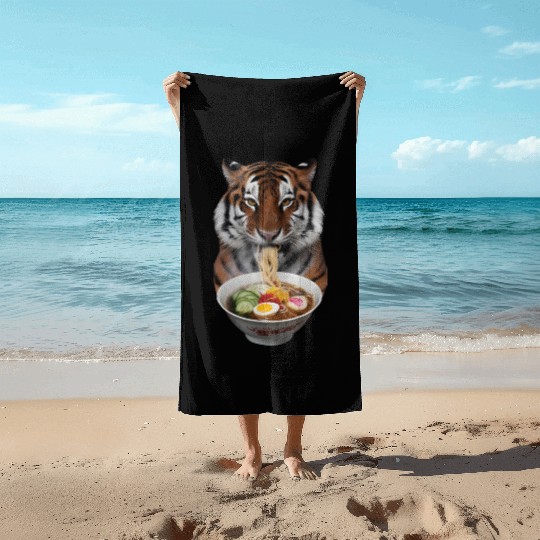 Tiger Eating Ramen Realistic Beach Towels