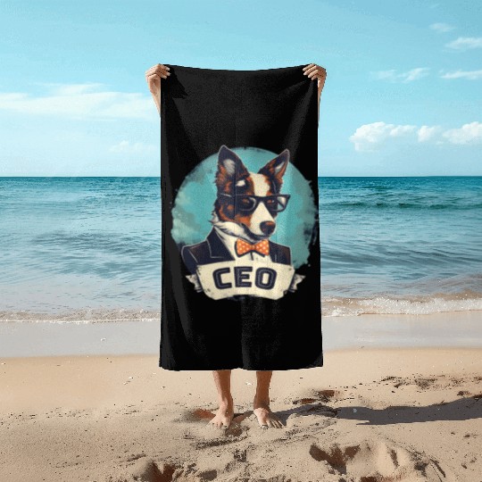 Border Collie Dog With Suit and Tie CEO Beach Towels