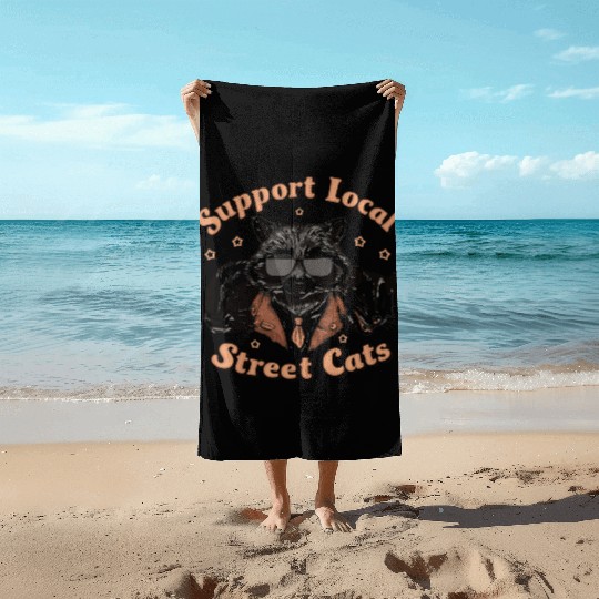 Support Local Street Cats Raccoon Design Beach Towels