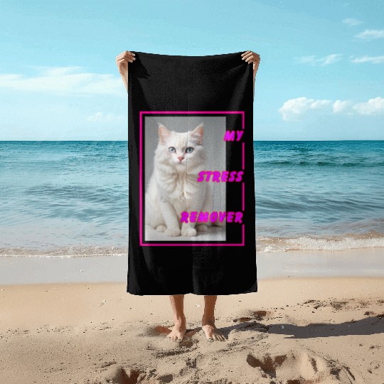 White cat design Beach Towels