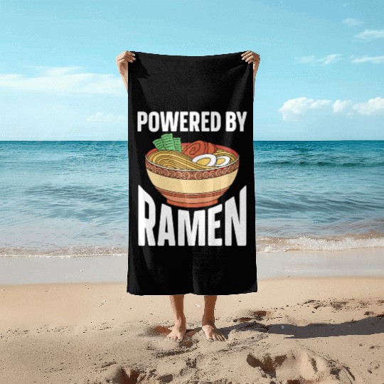 Powered By Ramen Anime Japanese Soup Cup Noodle Beach Towels