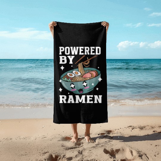 Powered By Ramen Anime Japanese Soup Cup Noodle Beach Towels