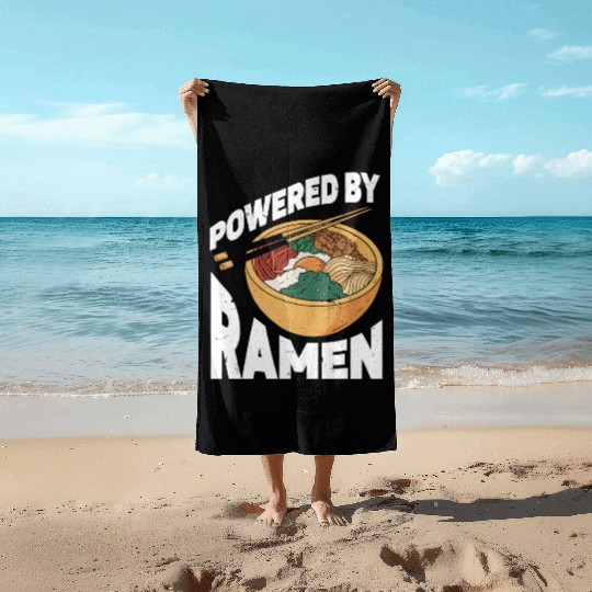 Powered By Ramen Anime Japanese Soup Cup Noodle Beach Towels
