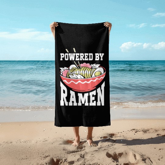 Powered By Ramen Anime Japanese Soup Cup Noodle Beach Towels