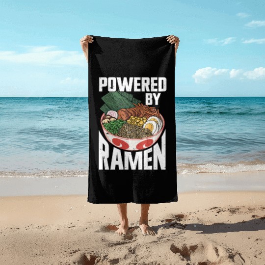 Powered By Ramen Anime Japanese Soup Cup Noodle Beach Towels