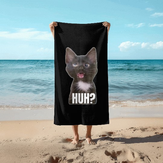 Funny Cross Eyed Cat Meme Huh Funny Cat Beach Towels