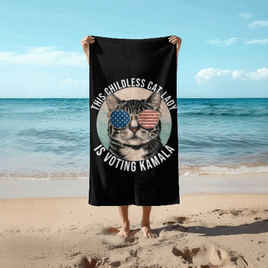 This Childless Cat Lady Is Voting Kamala Beach Towels