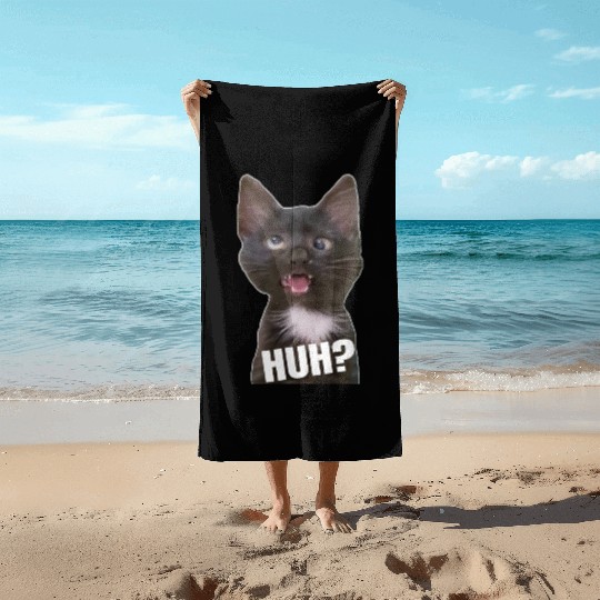 Funny Cross Eyed Cat Meme Huh Funny Cat Beach Towels