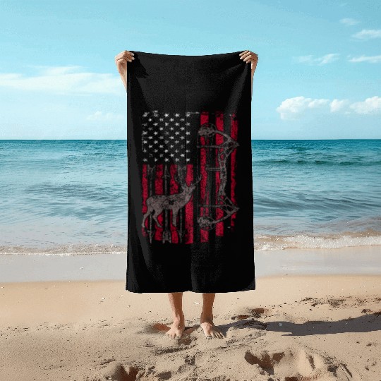 American Flag Deer Elk Hunting USA Patriotic Beach Towels