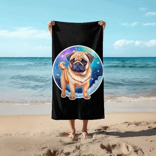 Pug Watercolor Beach Towels