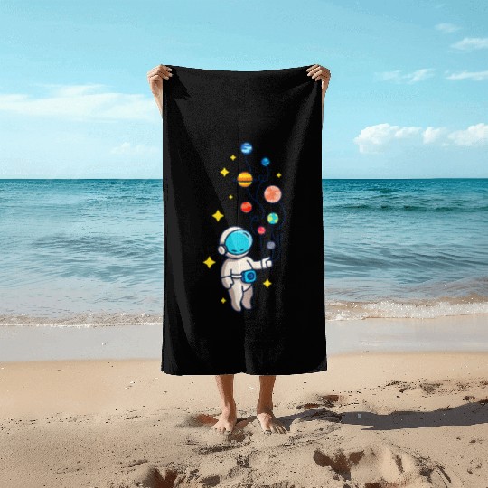 Astronaut and Balloon Planets Lover Funny Design Beach Towels