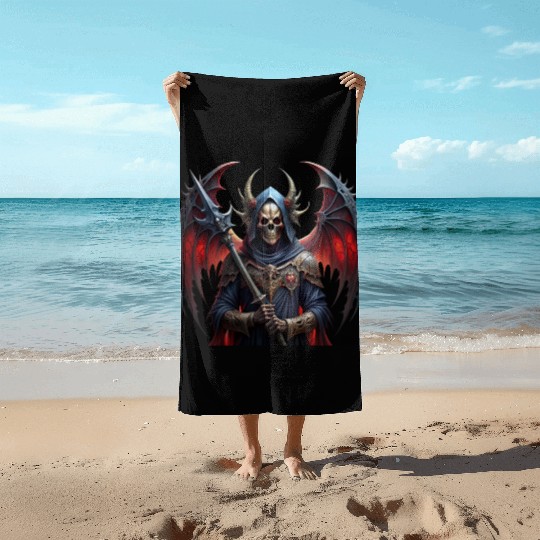 Mysterious skull with giant vampire wings Beach Towels