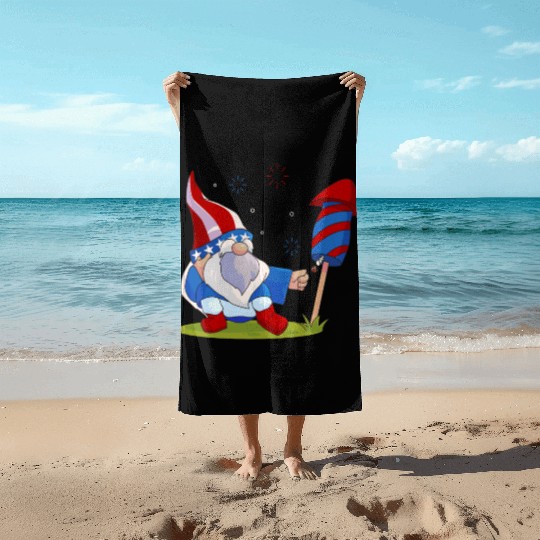 Adorable Gnome Fireworks America Beach Towels