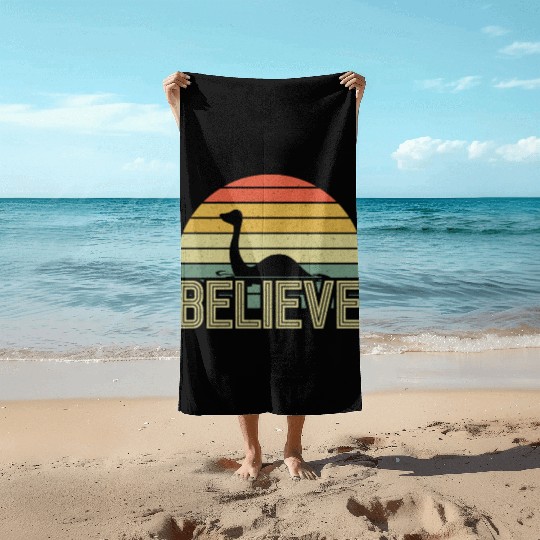 Believe Nessie Loch Ness Cryptid Retro Vintage Beach Towels
