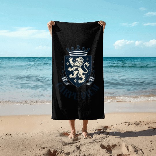 Carpe Diem - Elegant Heraldic Crest With Lion and Beach Towels