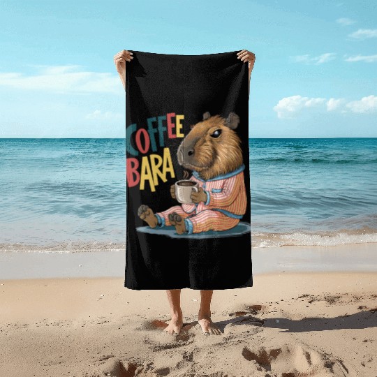 Coffeebara Capybara Coffedrinker Beach Towels