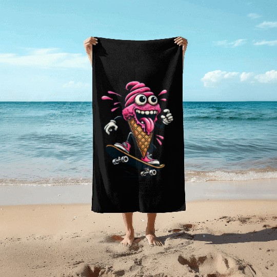 Crazy Skater Ice Cream Beach Towels
