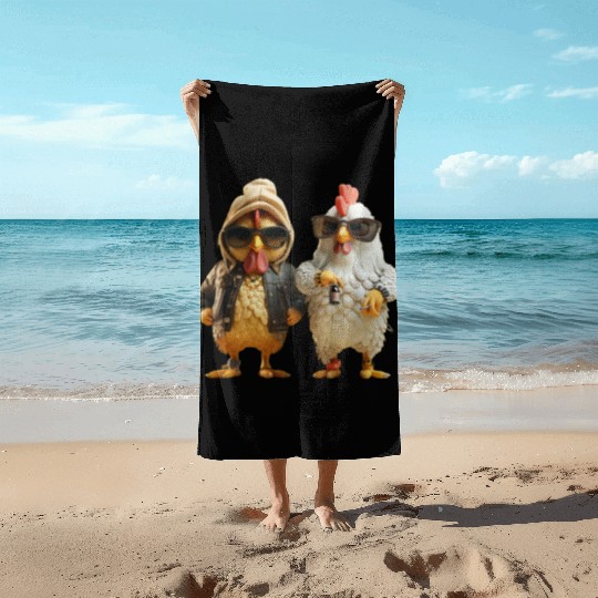 Stylish streetwear on hip chickens Beach Towels
