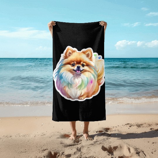 Pomeranian Watercolor Beach Towels