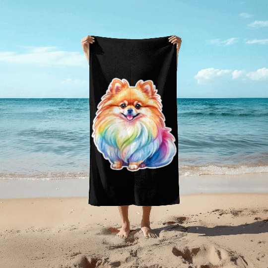 Pomeranian Watercolor Beach Towels