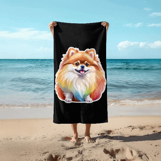 Pomeranian Watercolor Beach Towels