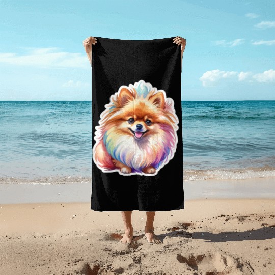 Pomeranian Watercolor Beach Towels